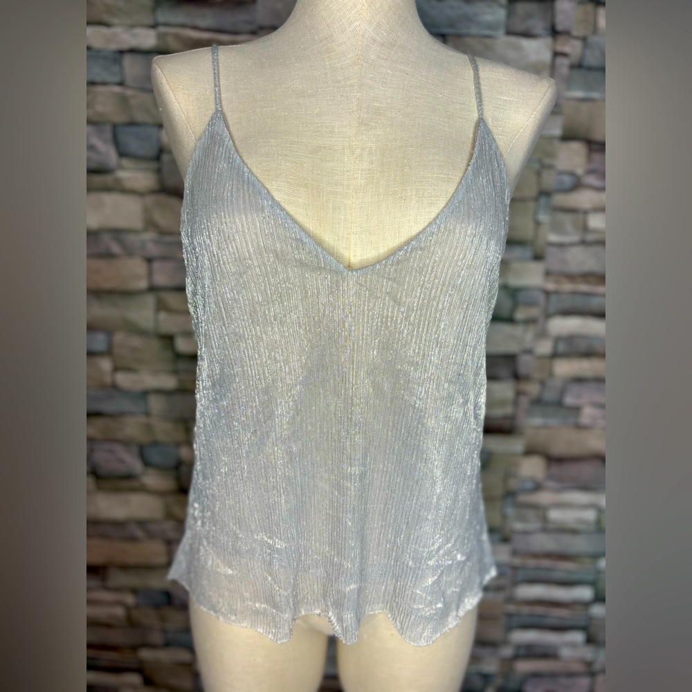 Zara Collection silver shimmery spaghetti straps tank top with low back 🩶
